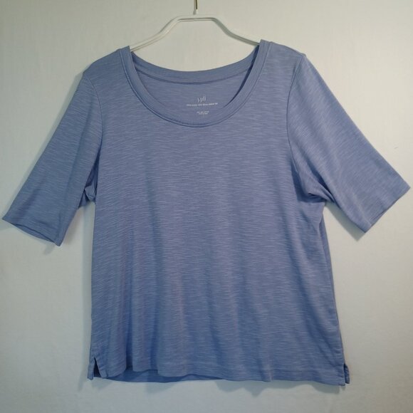 J Jill Tee Shirt Pima Scoop Neck Elbow Sleeve Blue Womens Small - Picture 6 of 11